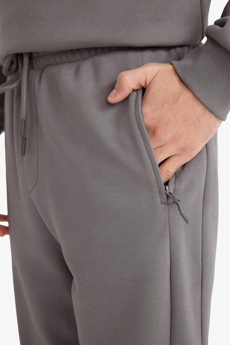 DeFacto Grey Man Slim Fit Zippered Pocket Pique Sweatpants Casual - Image 5